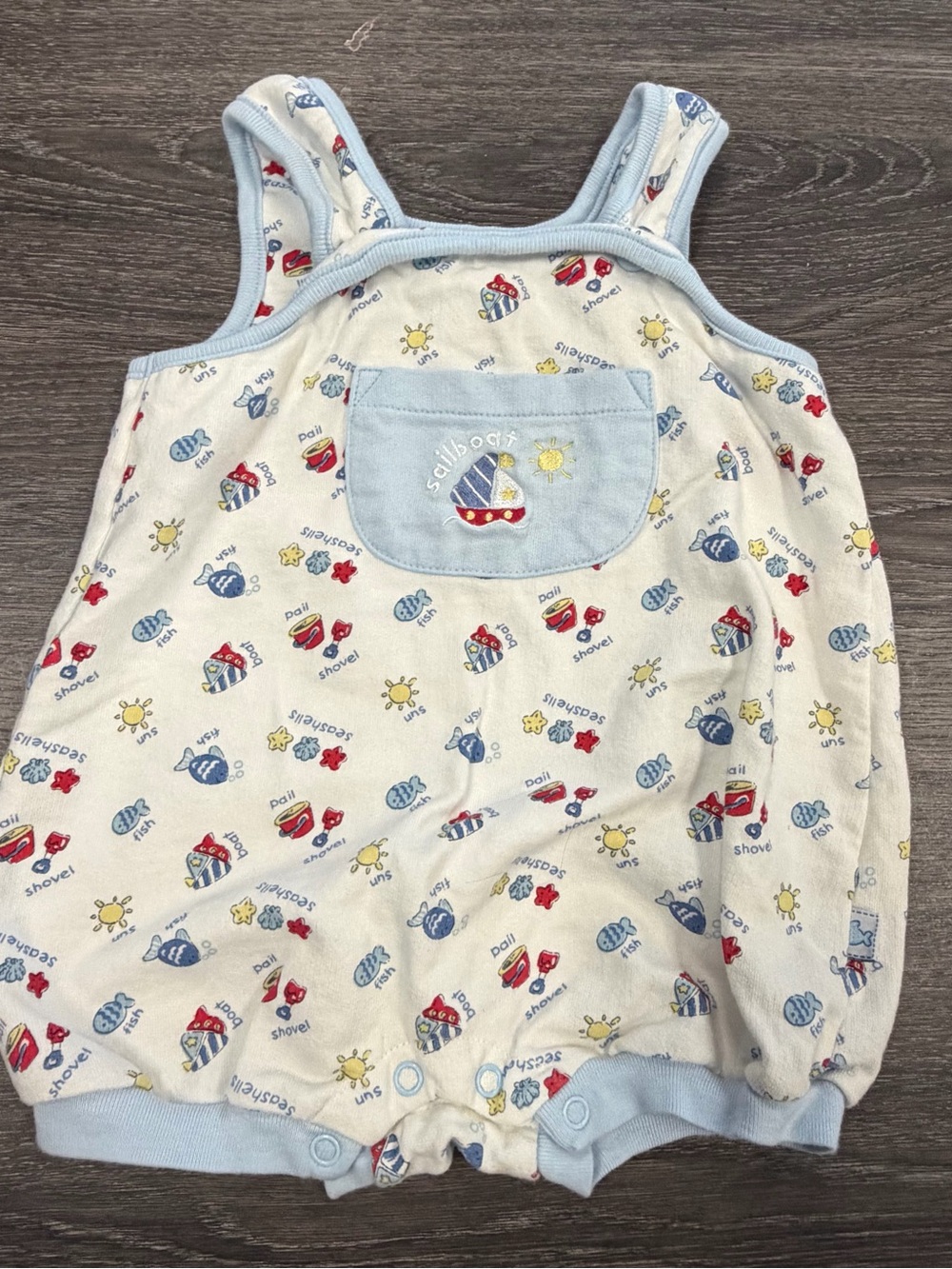 Vintage Baby Nautical Sailboat Romper Bubble Sunsuit 12M Embroidered